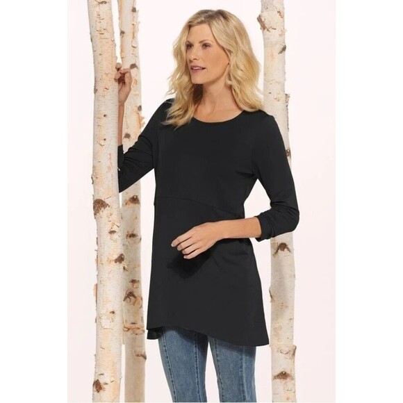 SOFT SURROUNDINGS Black Fairfax Tunic Women XS 3/4 Sleeve Buttons Pockets Top - Picture 1 of 9